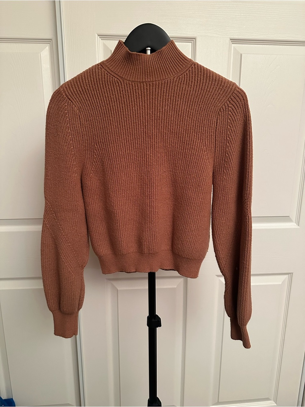 Zara Rust Brown Ribbed Mock Neck Sweater